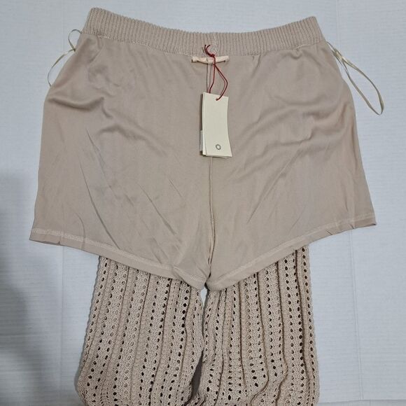 Solitaire 2 Piece Set Crochet Boho Knit Top/Pants Cover Up Large Oatmeal NWT - Picture 8 of 17